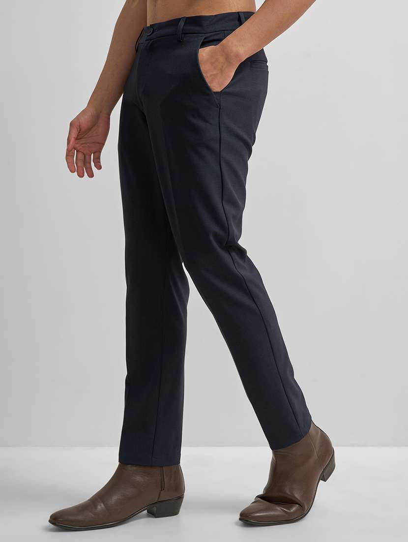 men solid  navy blue polyester chinos casual trouser - 22471332 -  Standard Image - 3