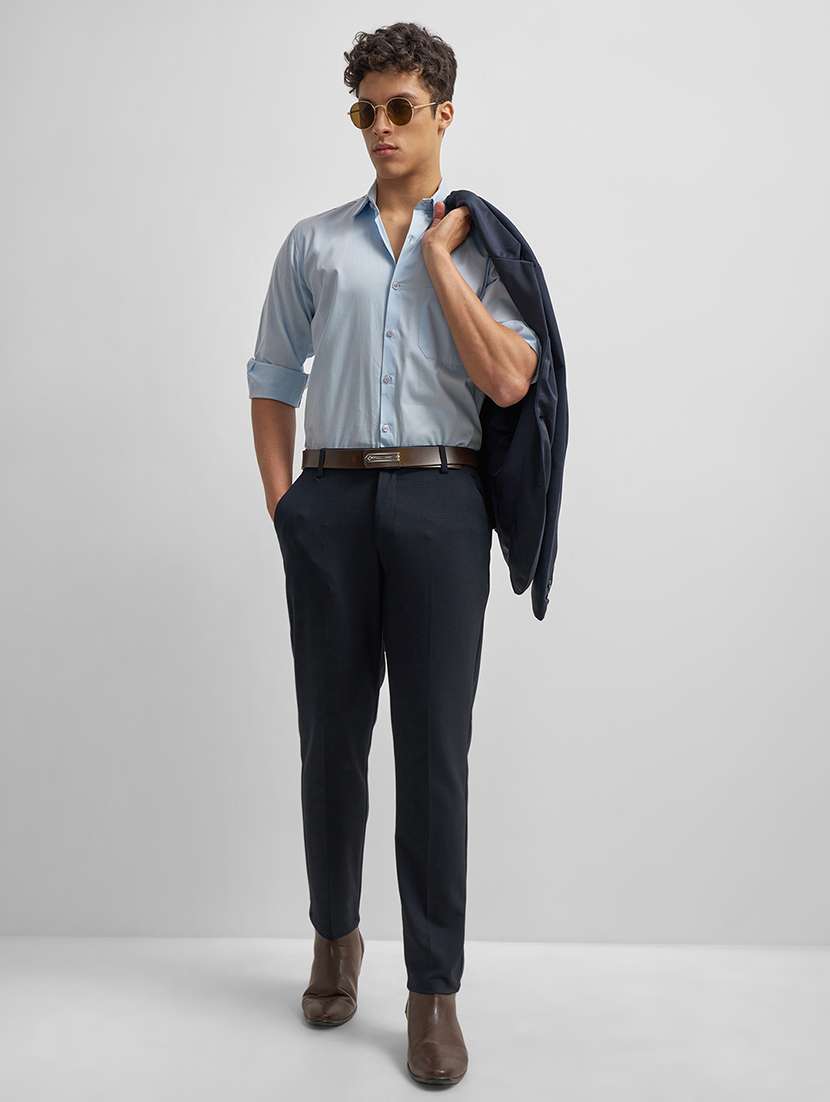 men solid  navy blue polyester chinos casual trouser - 22471332 -  Standard Image - 5