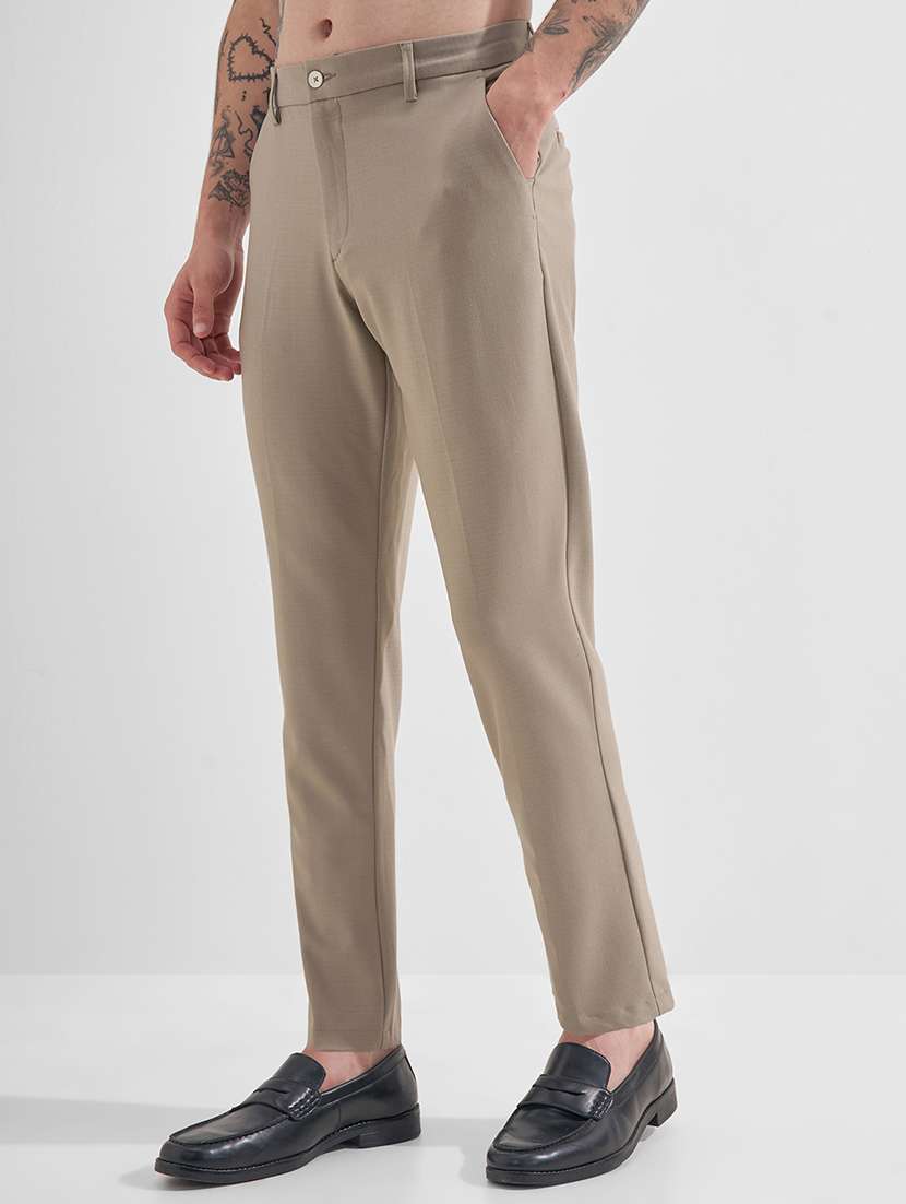men beige polyester chinos casual trouser - 22471334 -  Standard Image - 3