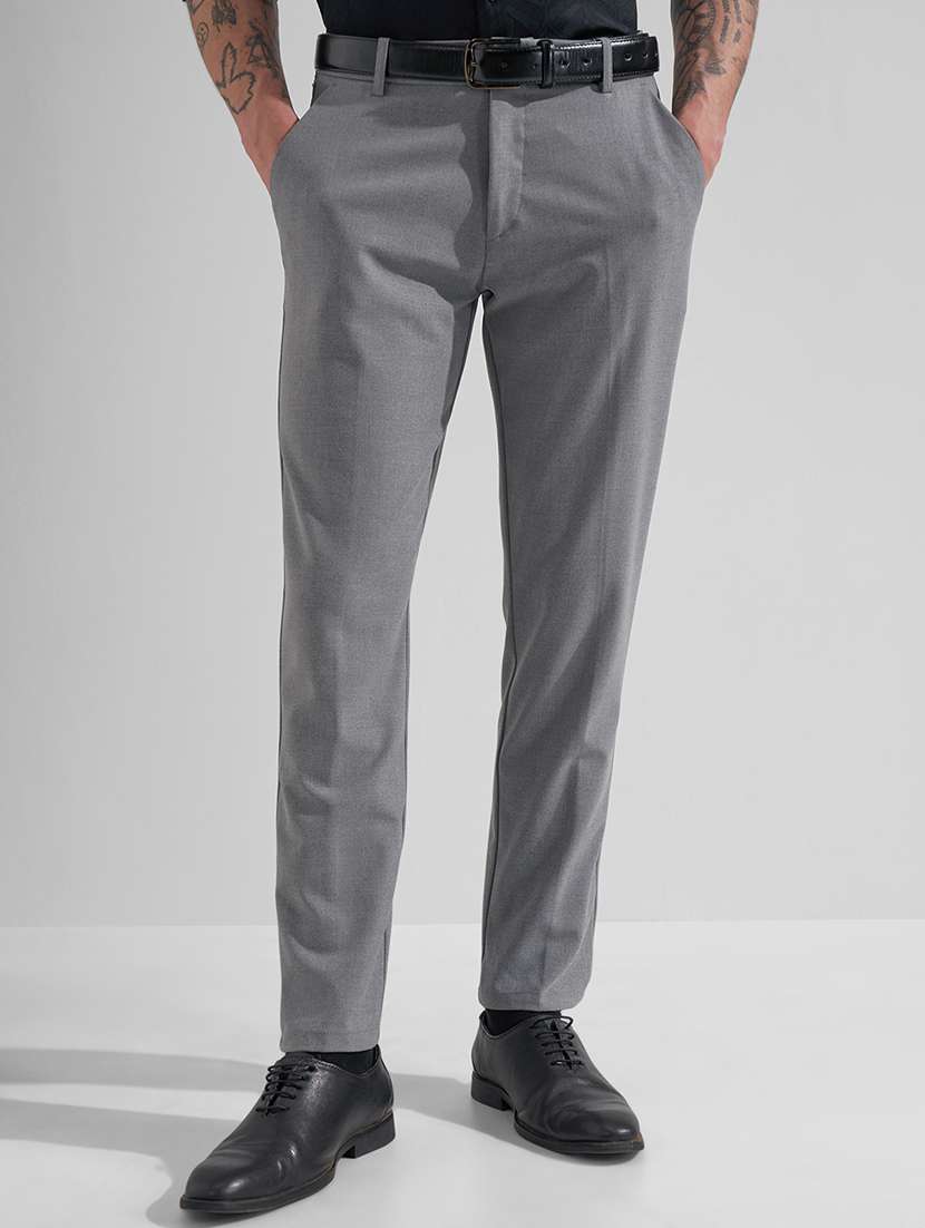 men grey polyester chinos casual trouser