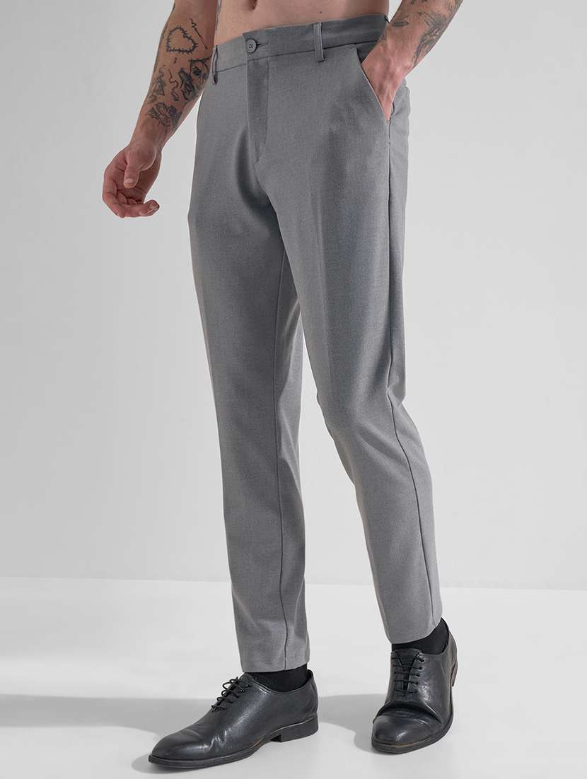 men grey polyester chinos casual trouser - 22471335 -  Standard Image - 3