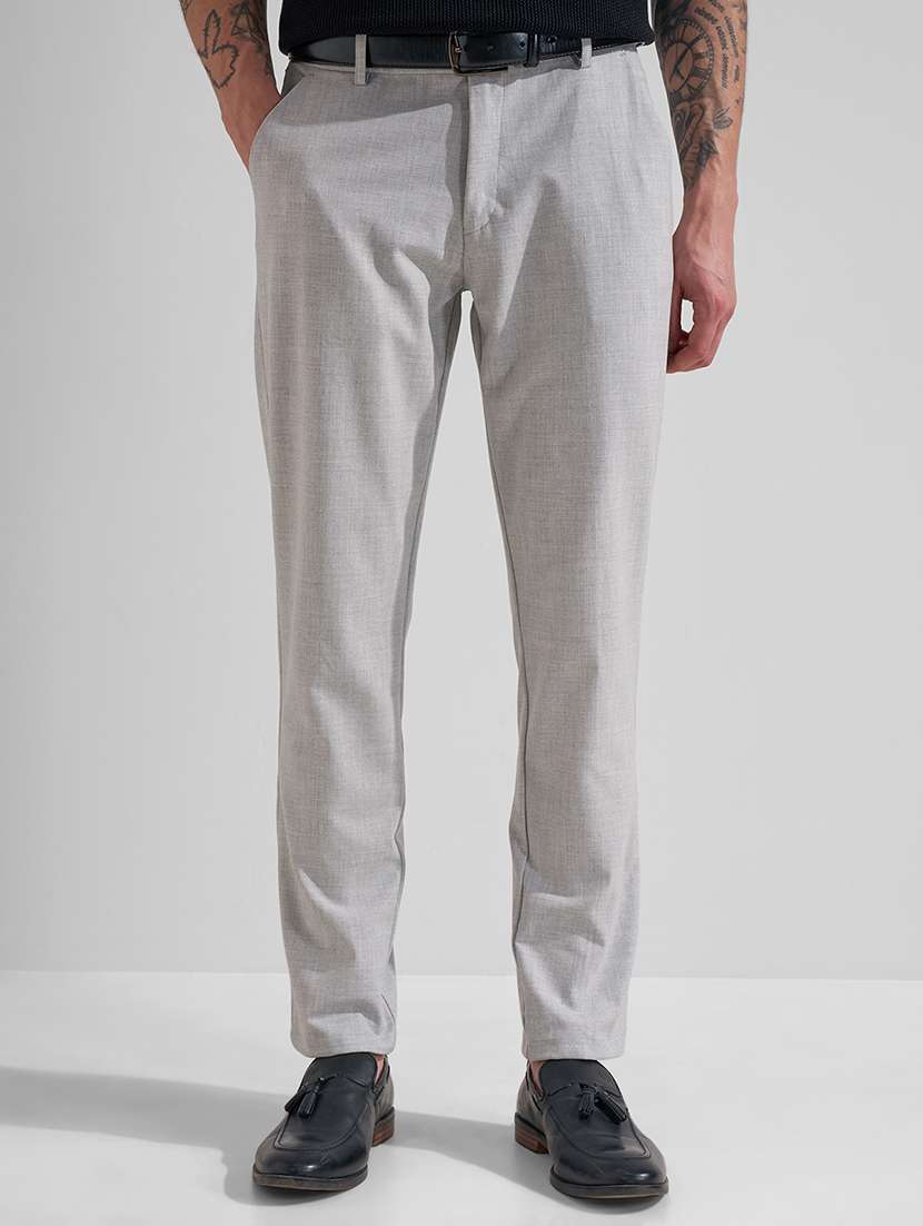 men grey polyester chinos casual trouser