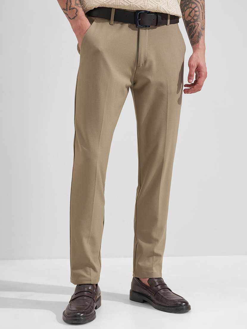 men khaki polyester chinos casual trouser