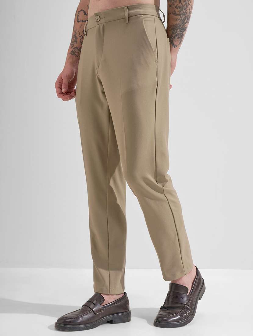 men khaki polyester chinos casual trouser - 22471337 -  Standard Image - 3