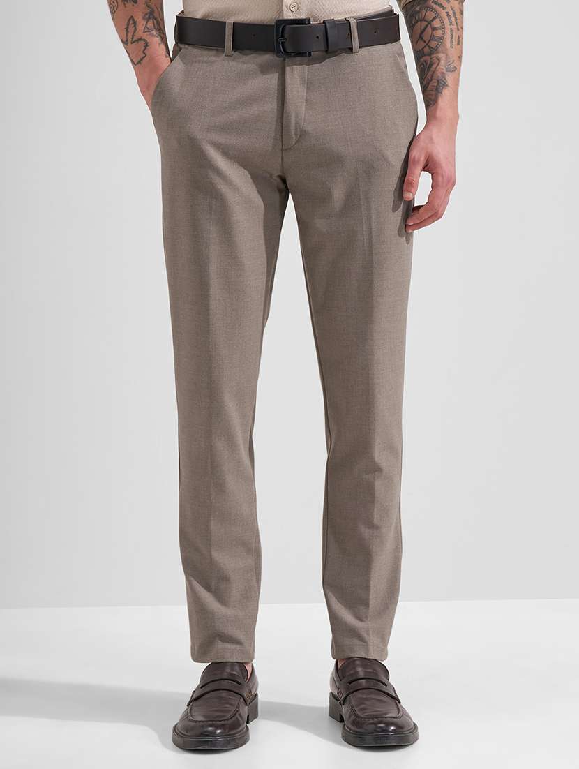men tan polyester chinos casual trouser