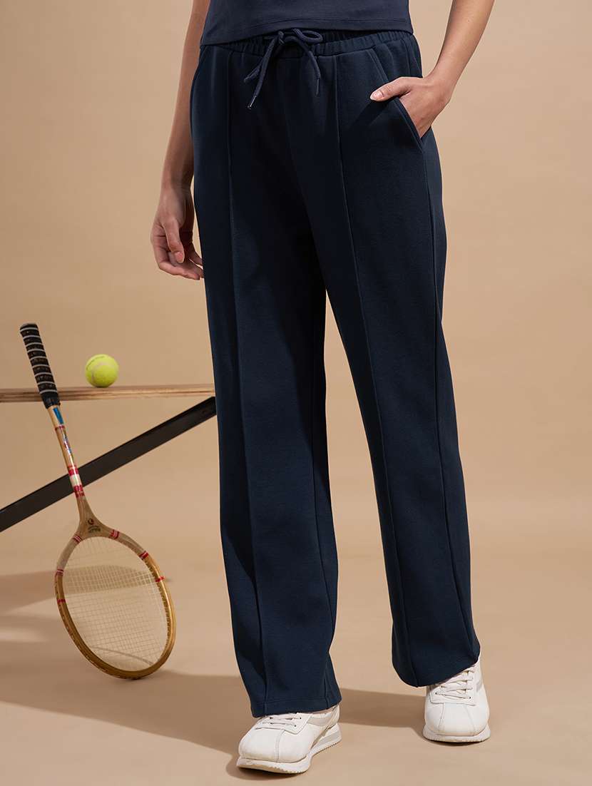women navy blue cotton track pant