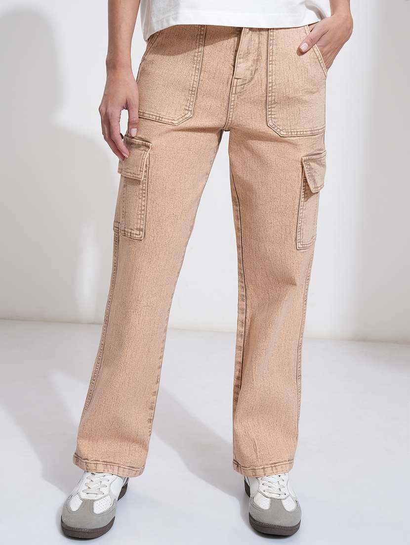 women peach cotton jeans