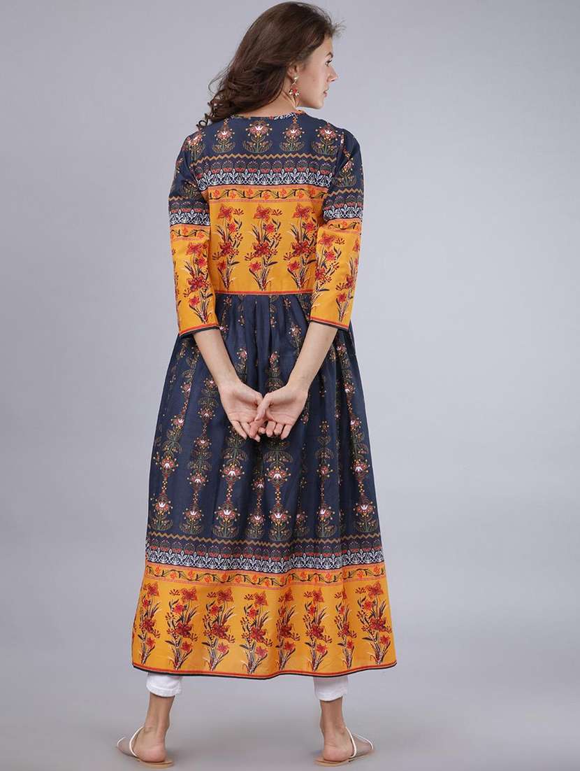 women navy blue cotton a-line kurta - 22471400 -  Standard Image - 3