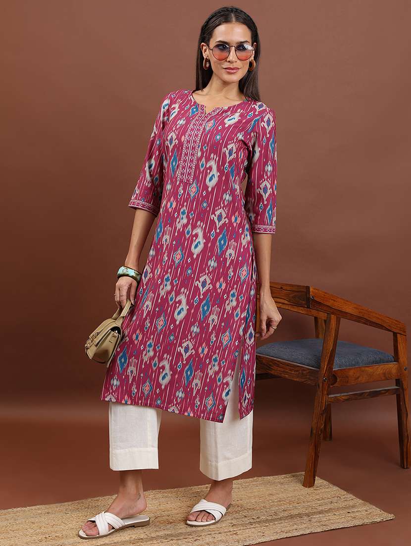 women magenta polyester a-line kurta