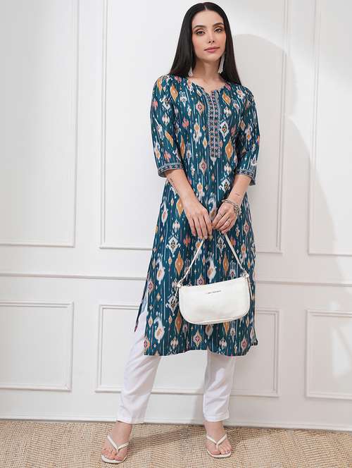 Women Green Polyester A Line Kurta