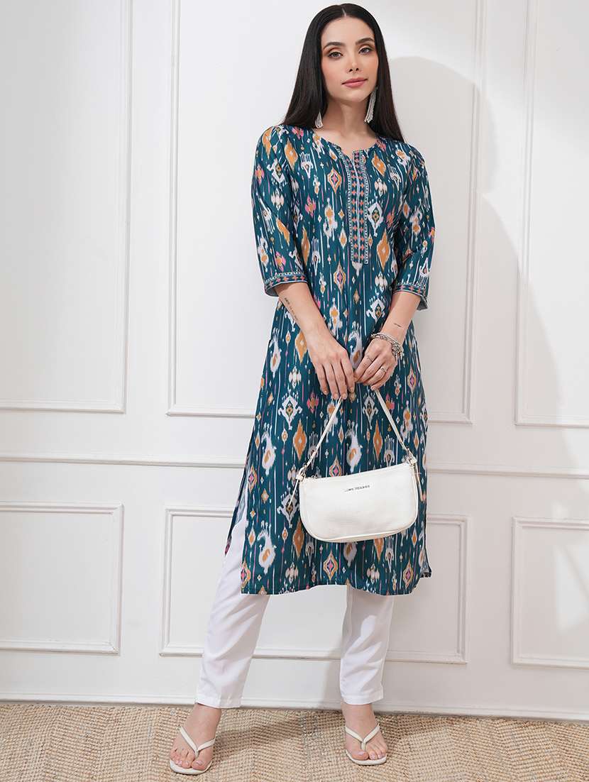 women green polyester a-line kurta
