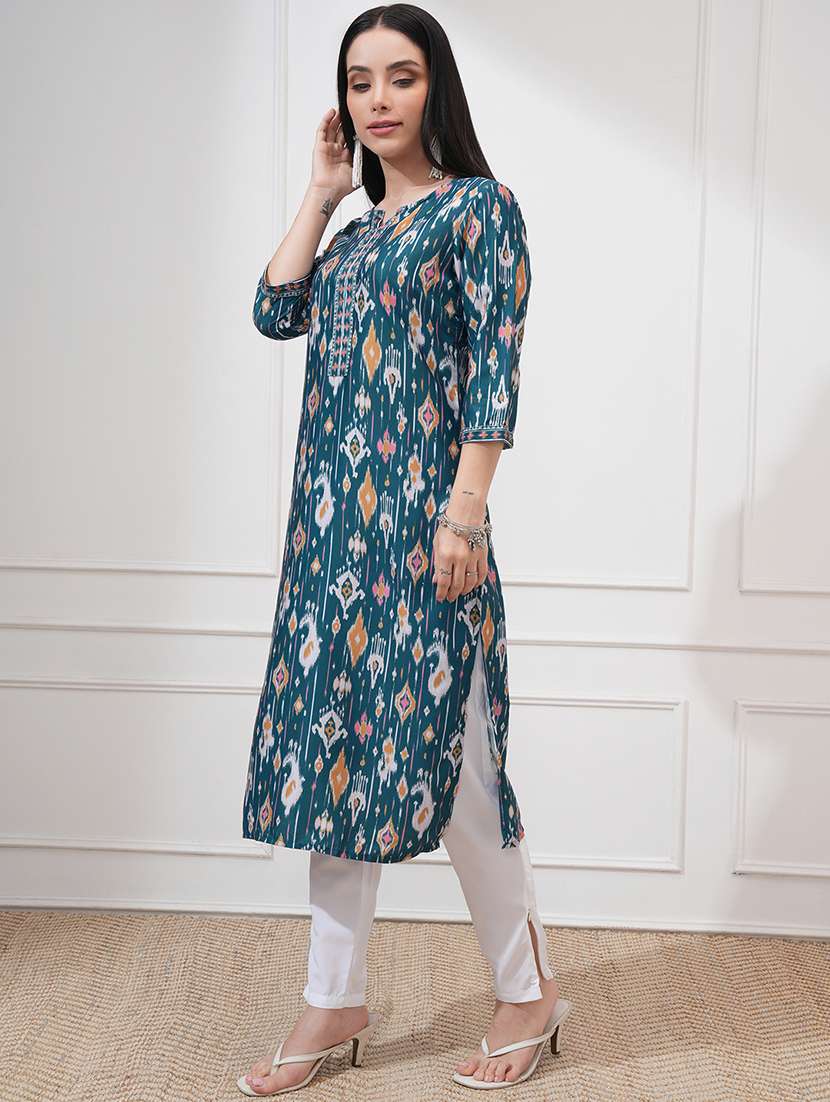 women green polyester a-line kurta - 22471402 -  Standard Image - 3