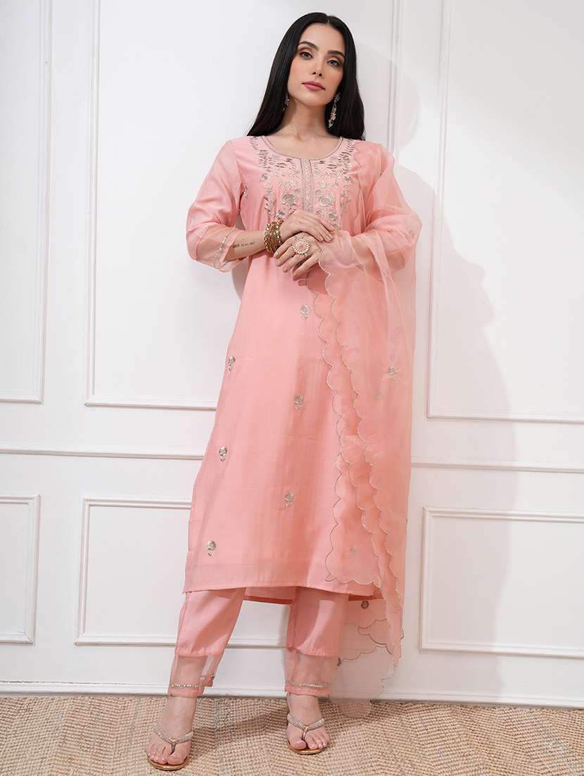 women peach kurta pant set