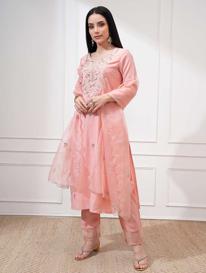 women peach kurta pant set - 22471439 -  Standard Image - 3