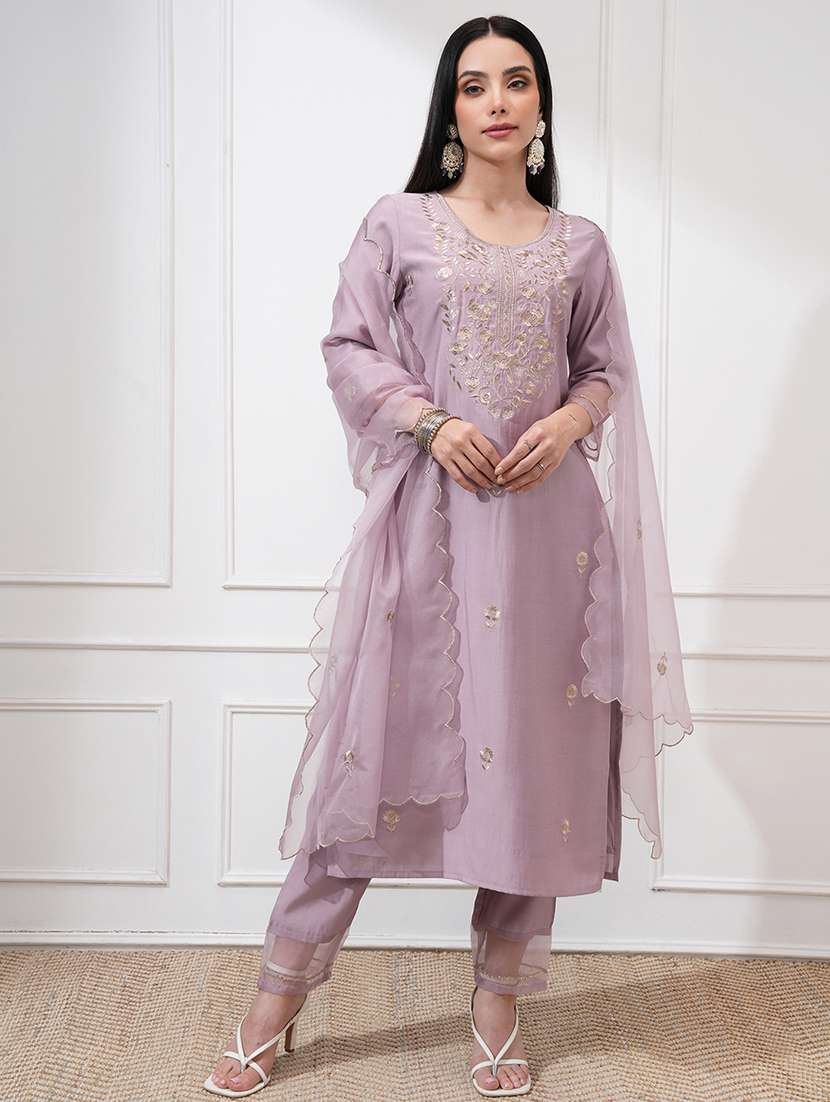 women mauve kurta pant set
