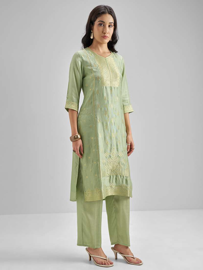 women self design green kurta pant set - 22471444 -  Standard Image - 3