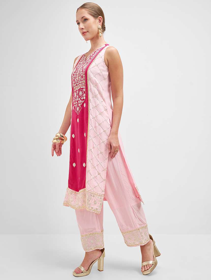 women pink kurta palazzo set set - 22471460 -  Standard Image - 3
