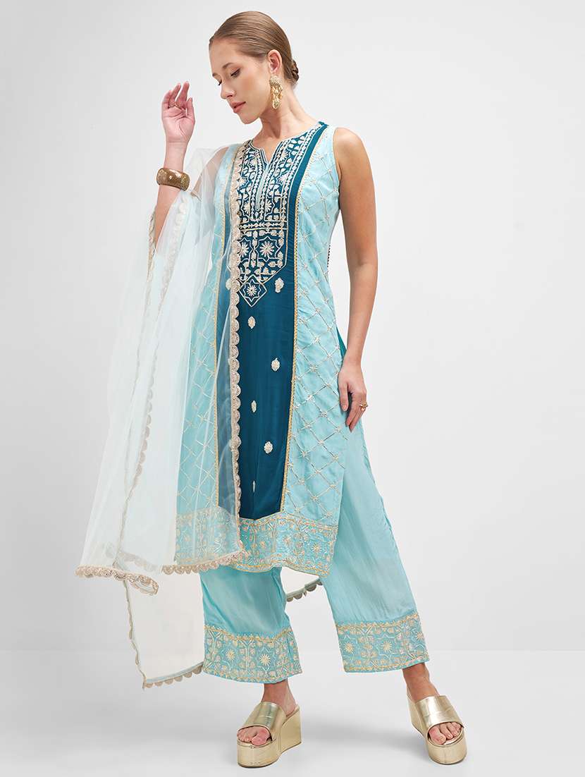women teal kurta palazzo set set