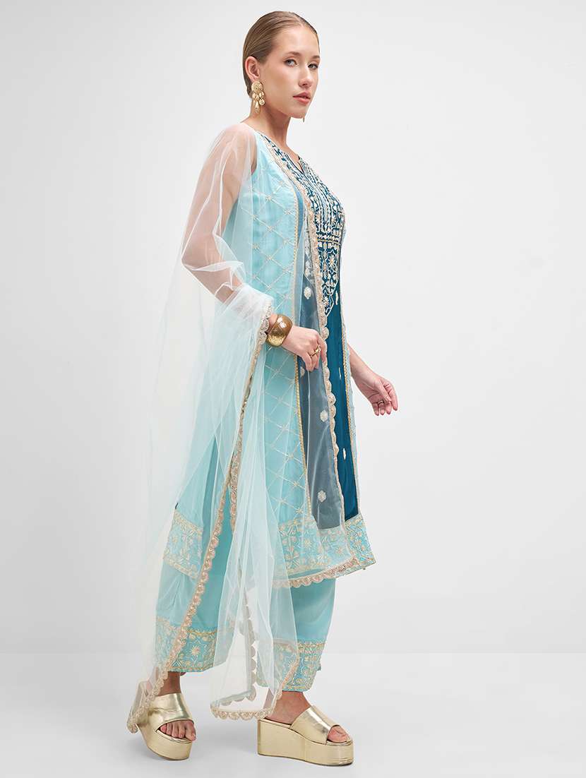 women teal kurta palazzo set set - 22471462 -  Standard Image - 3