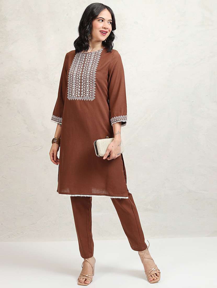 women brown kurta pant set