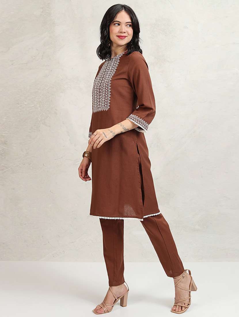 women brown kurta pant set - 22471465 -  Standard Image - 3