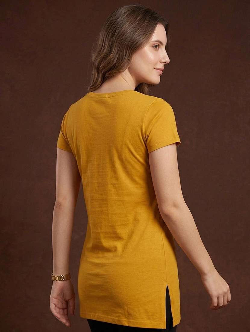 women printed  gold cotton blend regular t-shirt - 22471523 -  Standard Image - 3