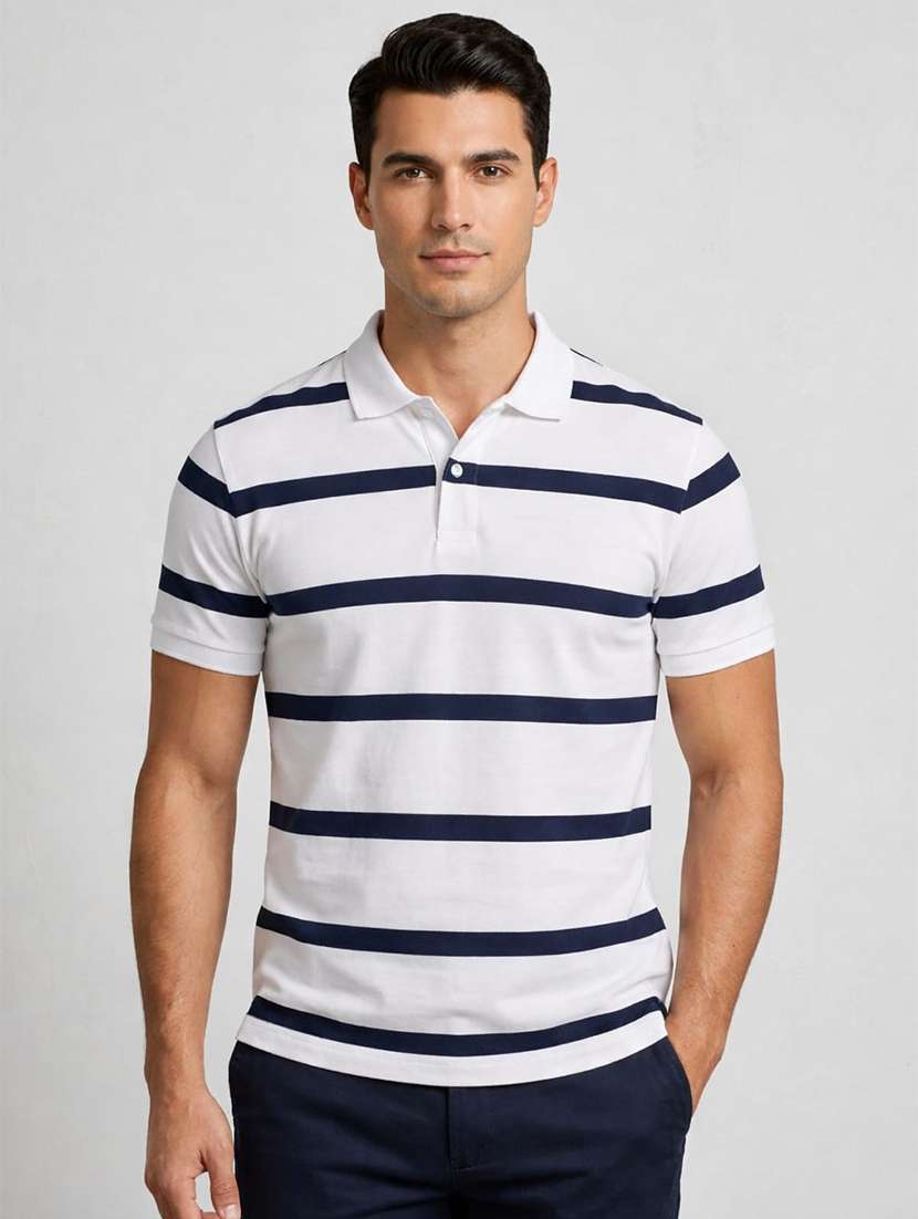 men striped short sleeve regular fit polo t-shirt