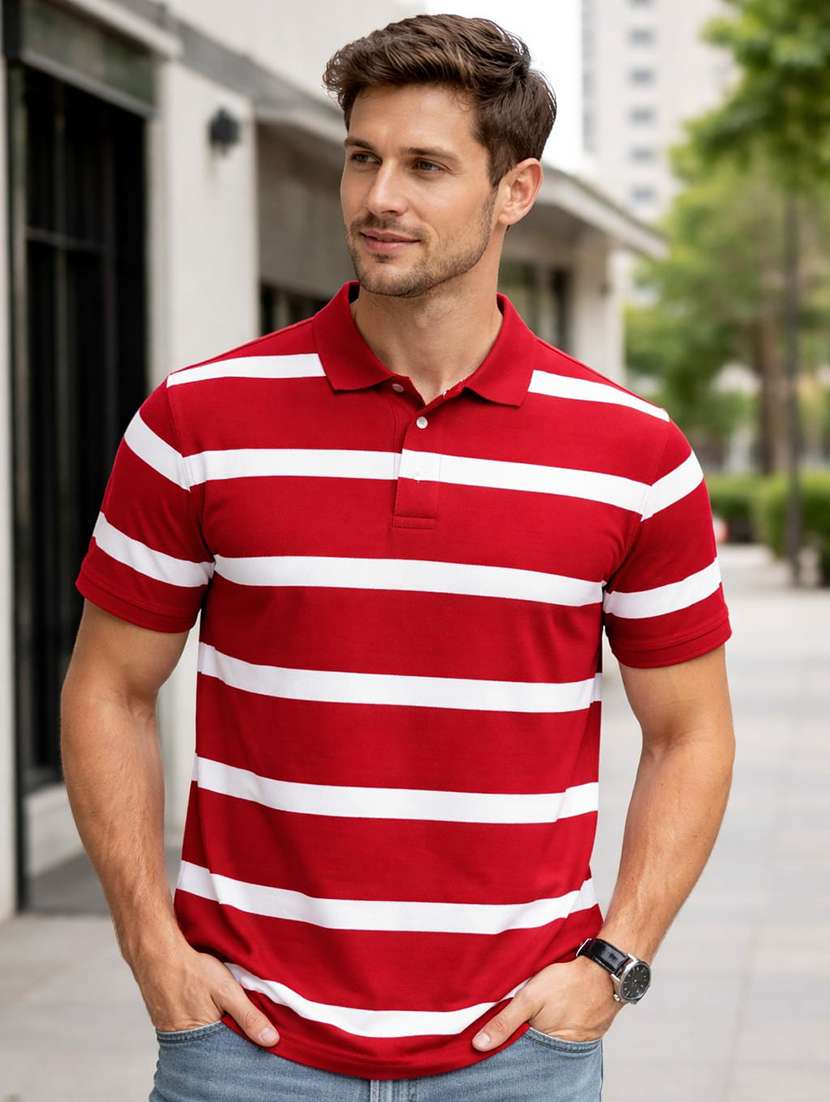 men striped short sleeve regular fit polo t-shirt