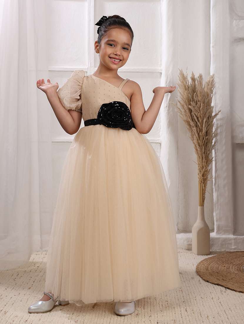 girls gold satin party gown