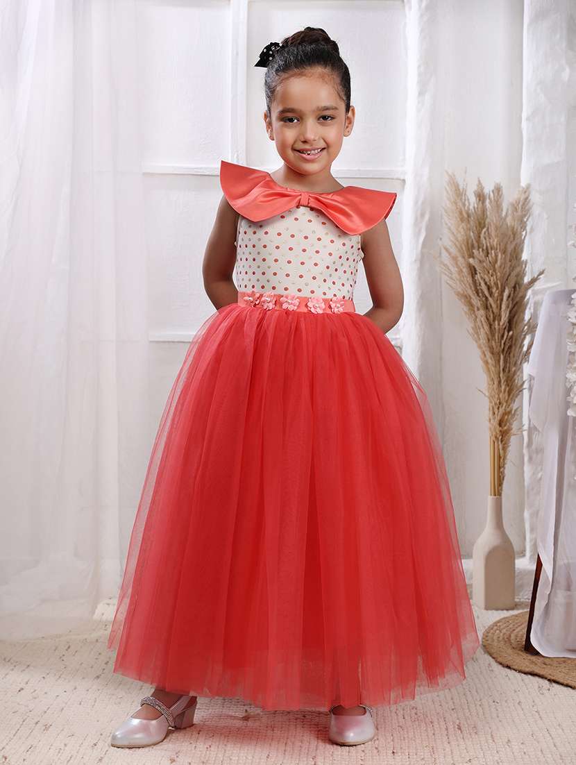 girls coral satin party gown