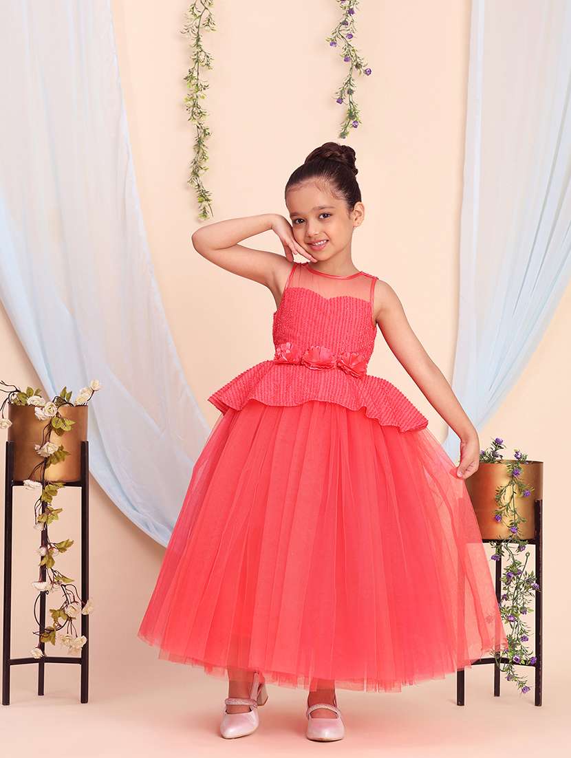 girl red satin party gown