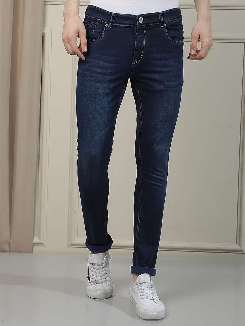 men washed mid rise skinny fit jeans
