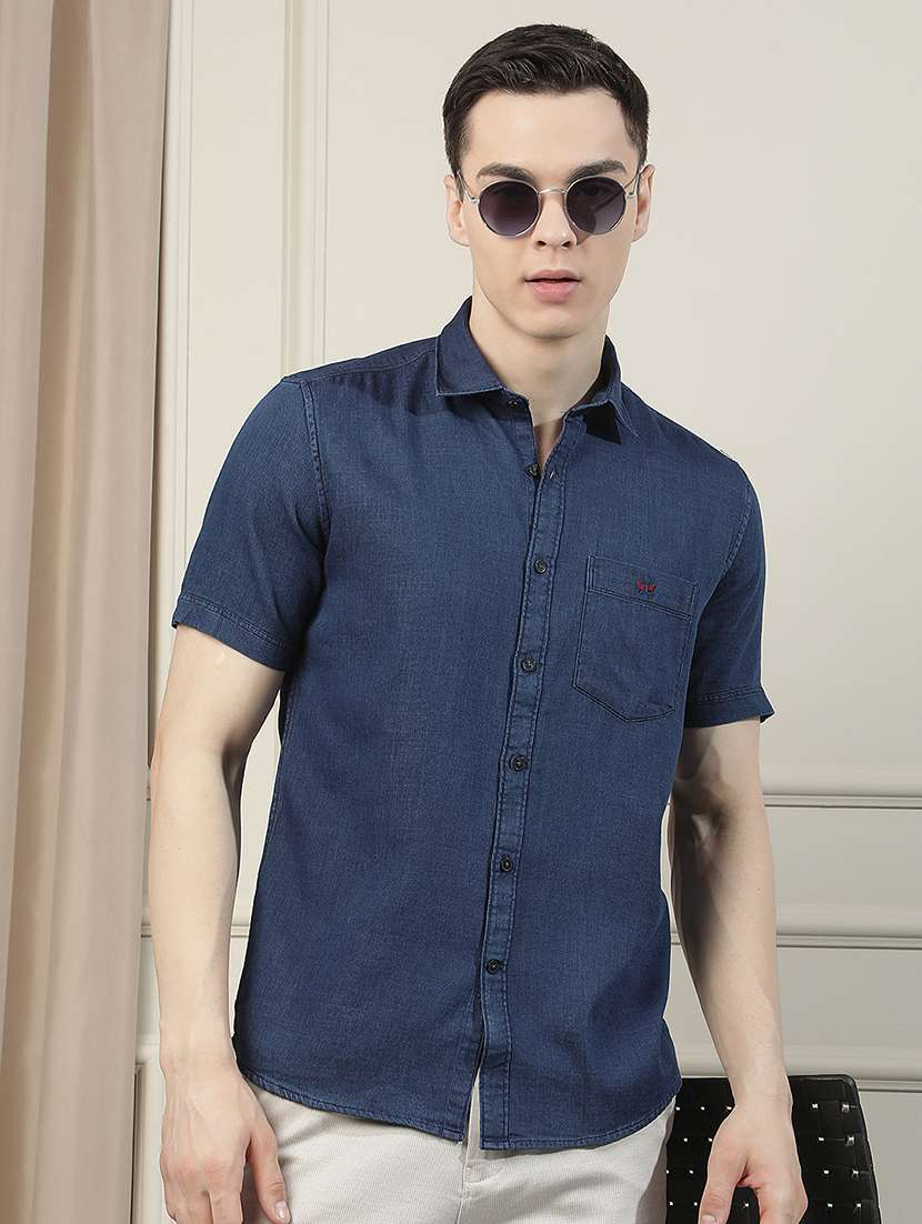 men solid short sleeve slim fit casual shirt