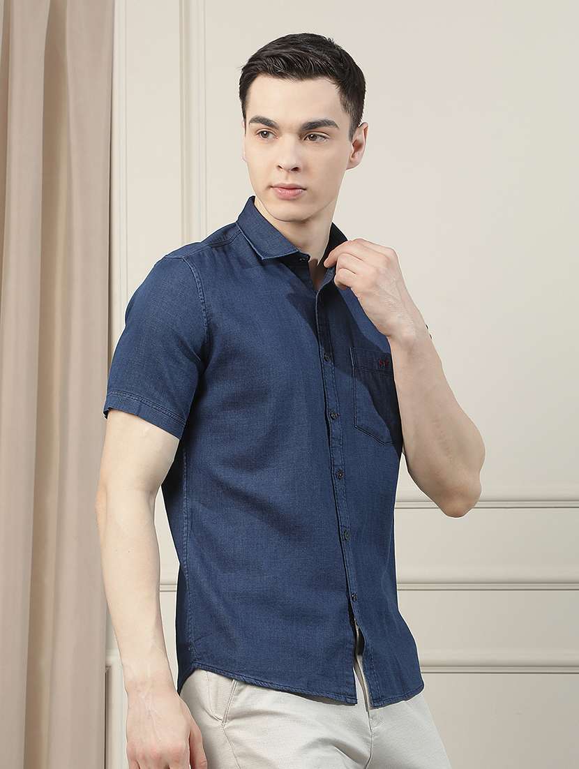 men solid short sleeve slim fit casual shirt - 22471604 -  Standard Image - 3