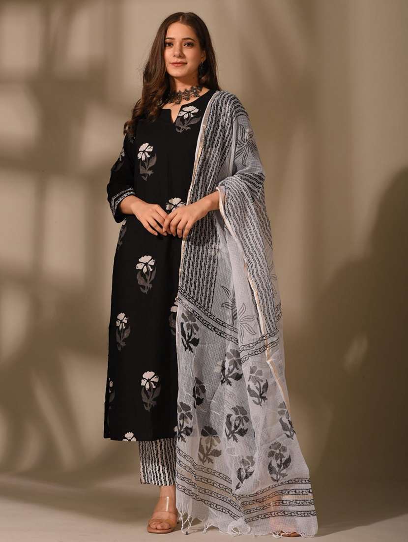 women  printed black suit set