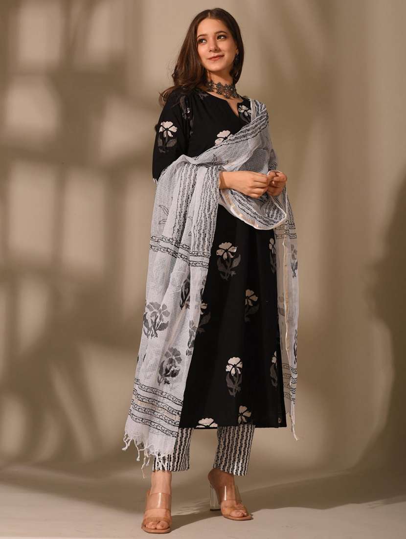 women  printed black suit set - 22471644 -  Standard Image - 5