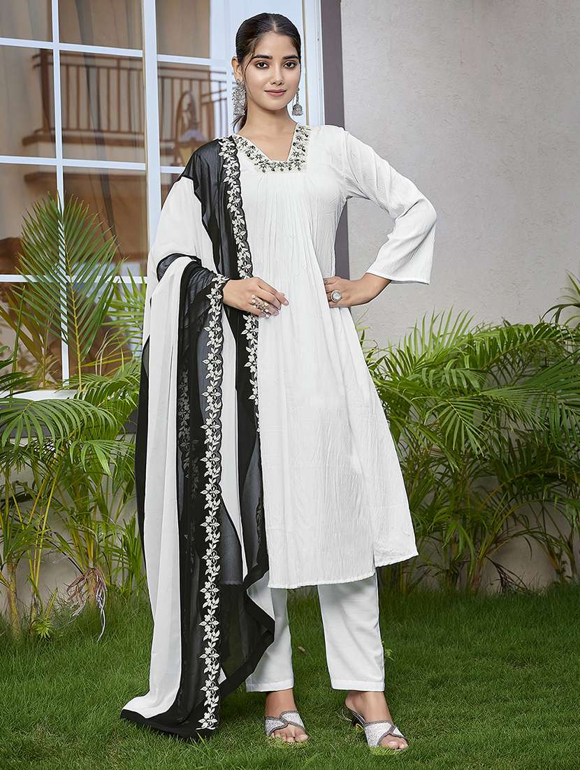 women self design white suit set