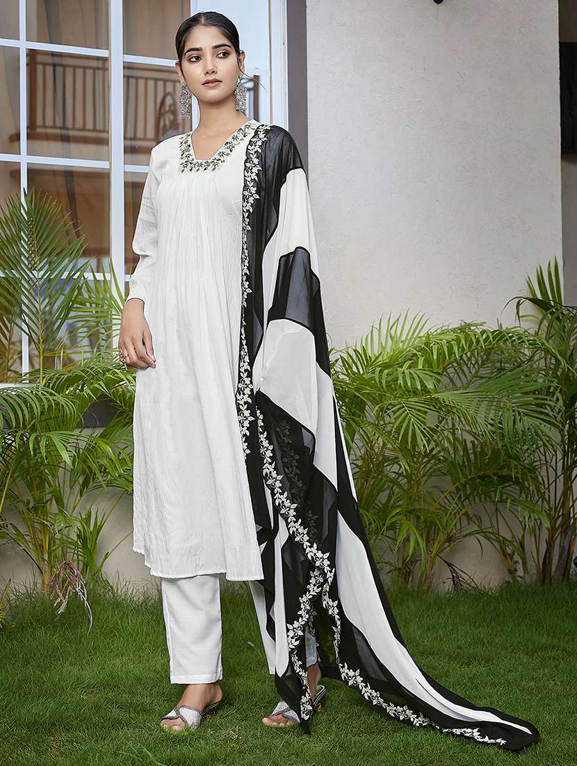 women self design white suit set - 22471657 -  Standard Image - 3