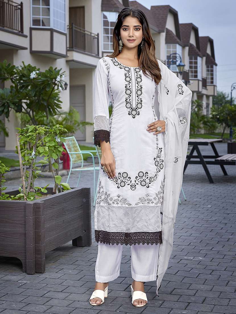 women  self design white suit set