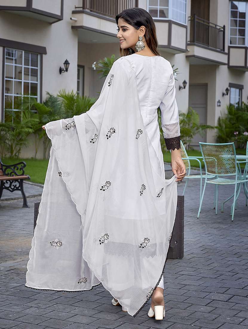 women  self design white suit set - 22471658 -  Standard Image - 3