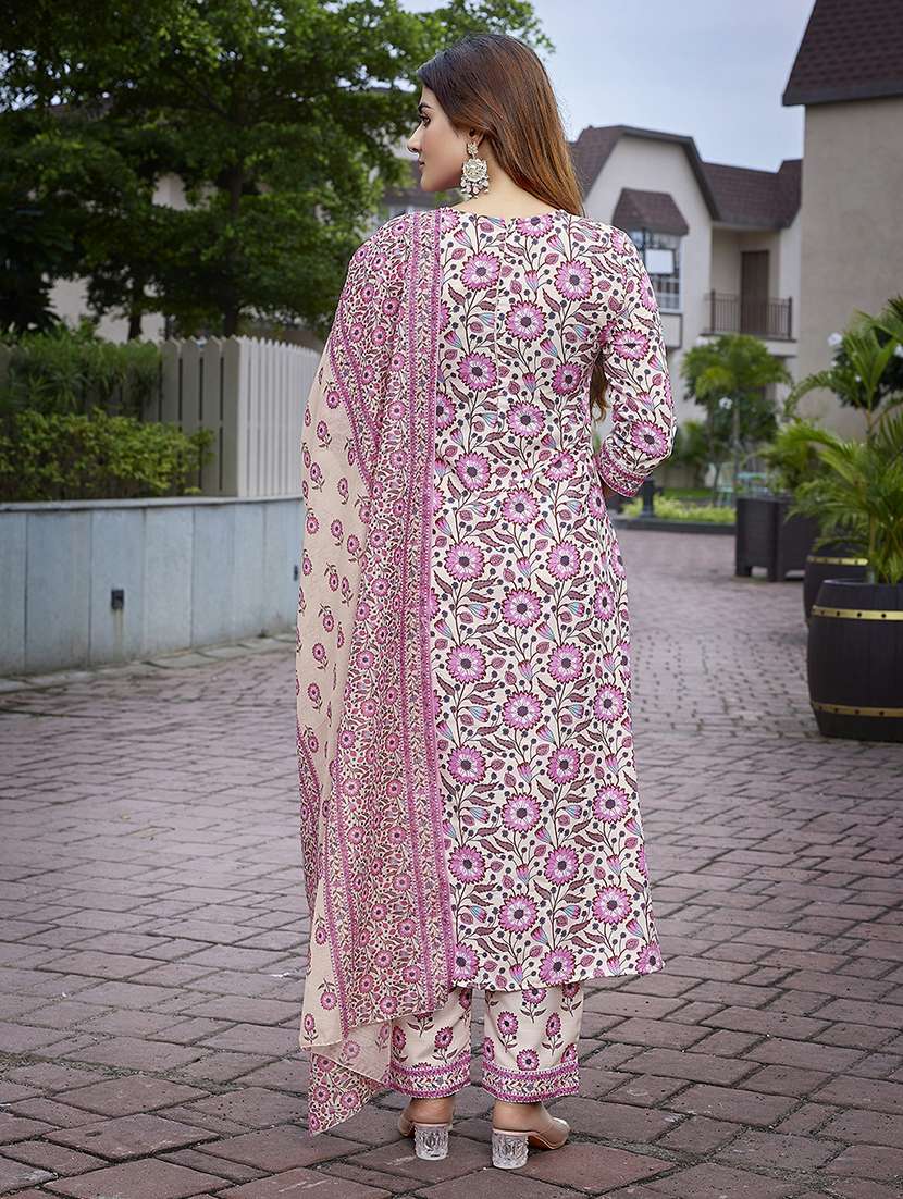 women self design pink suit set - 22471677 -  Standard Image - 3