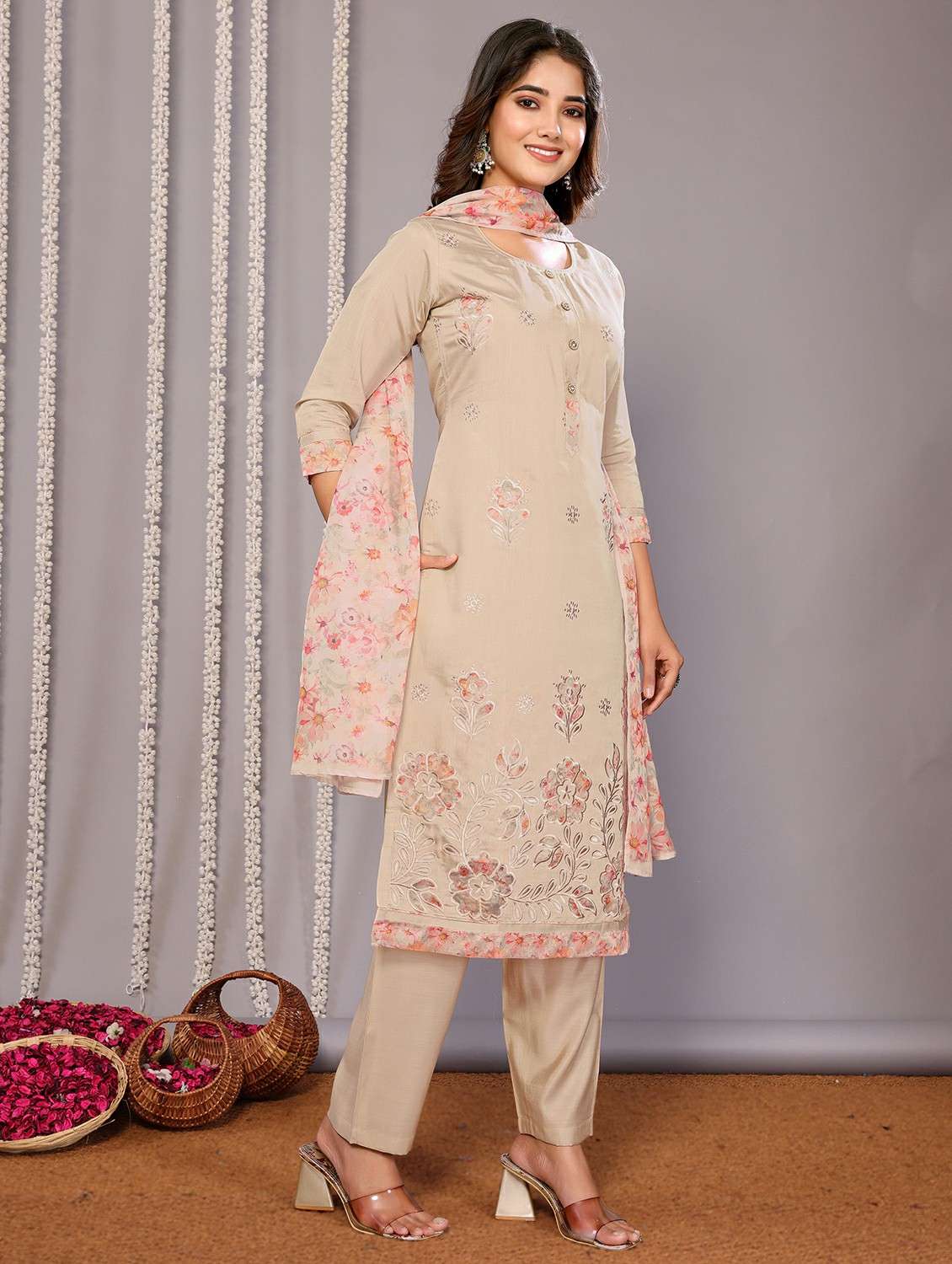women beige suit set - 22471679 -  Standard Image - 3
