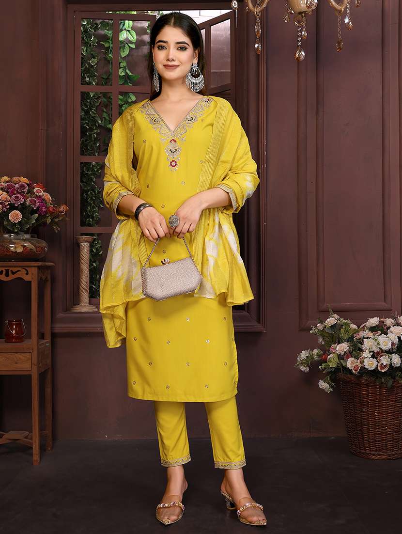 women self design yellow suit set