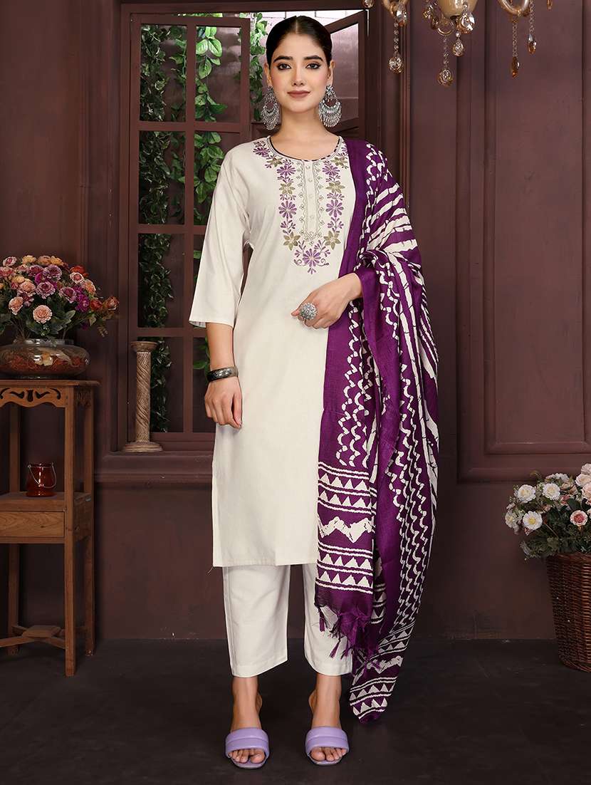 women self design beige suit set