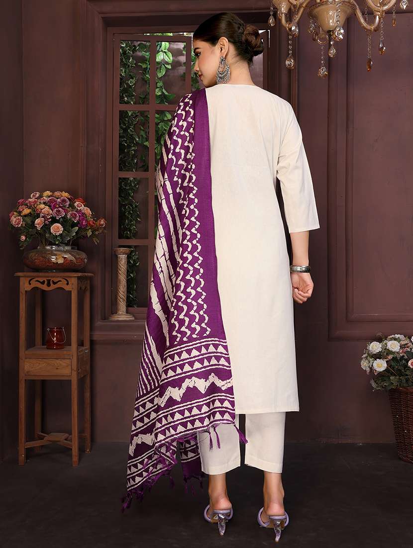 women self design beige suit set - 22471725 -  Standard Image - 3