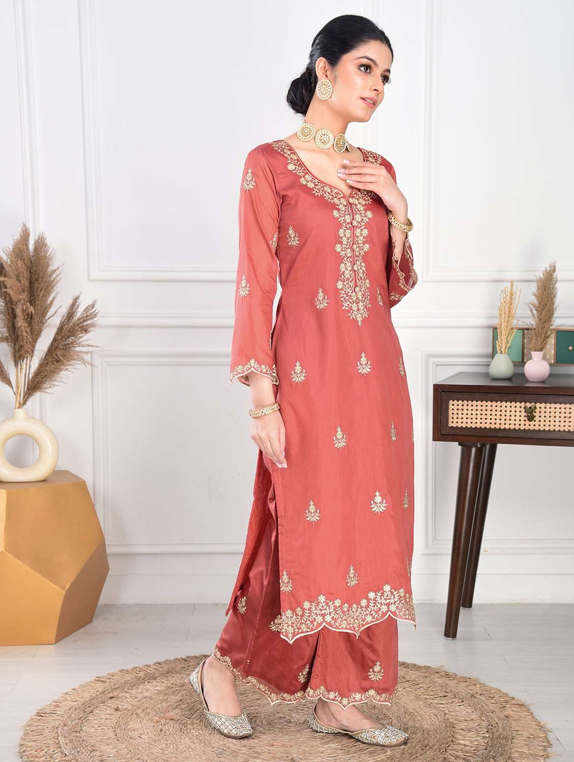 women embroidered three quarter sleeves kurta pant set with dupatta - 22471754 -  Standard Image - 3