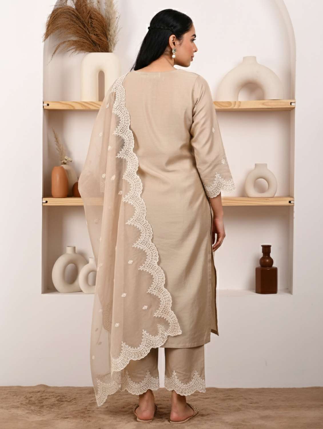 women embroidered three quarter sleeves kurta pant set with dupatta - 22471762 -  Standard Image - 3