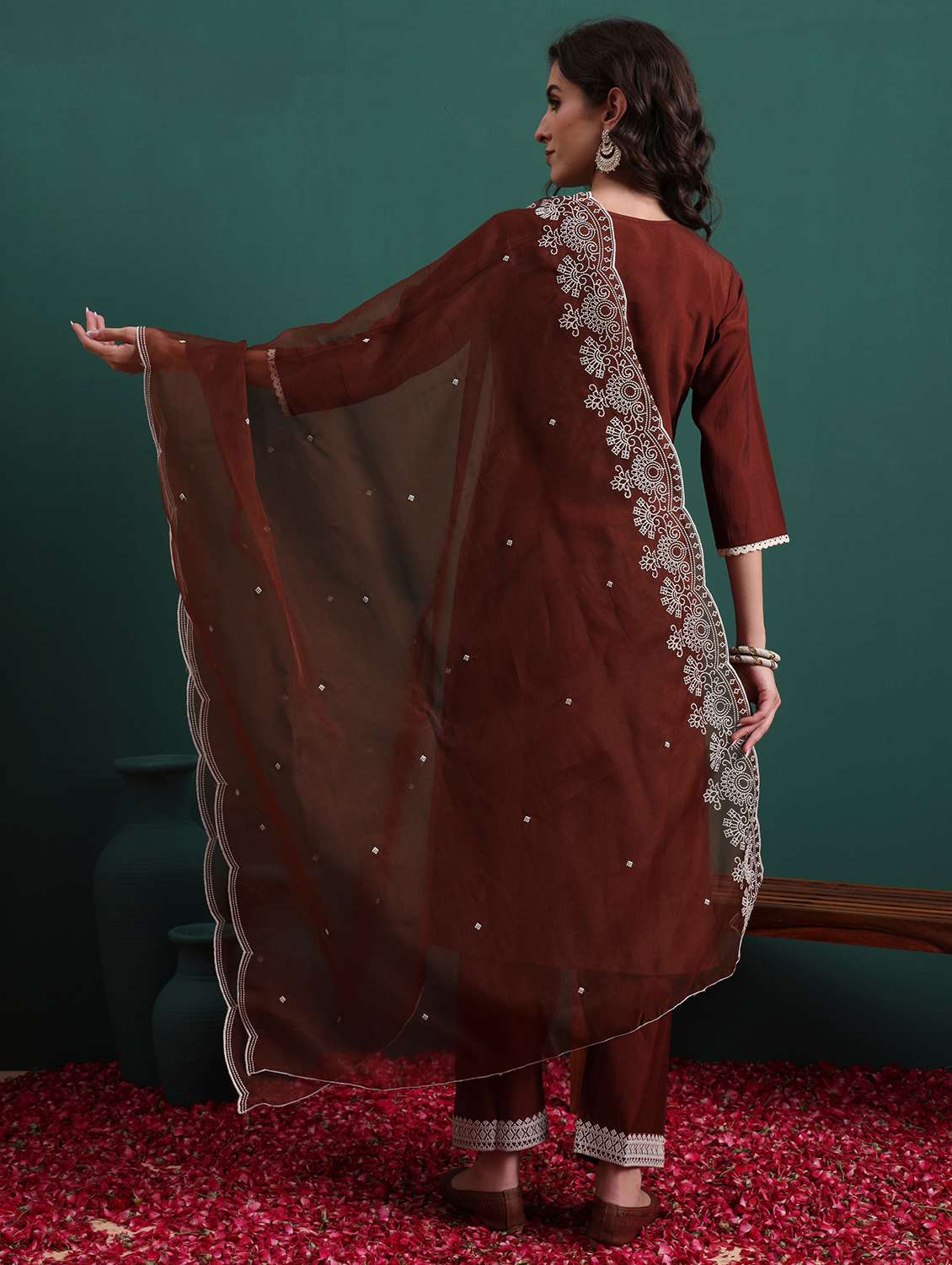 women self design coffee brown suit set - 22471764 -  Standard Image - 3