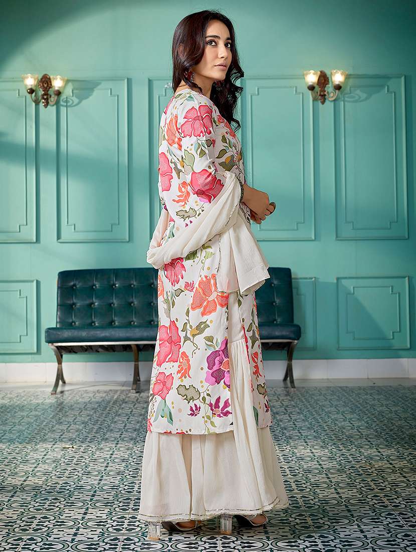 women printed three quarter sleeves kurta sharara set with dupatta - 22471829 -  Standard Image - 3