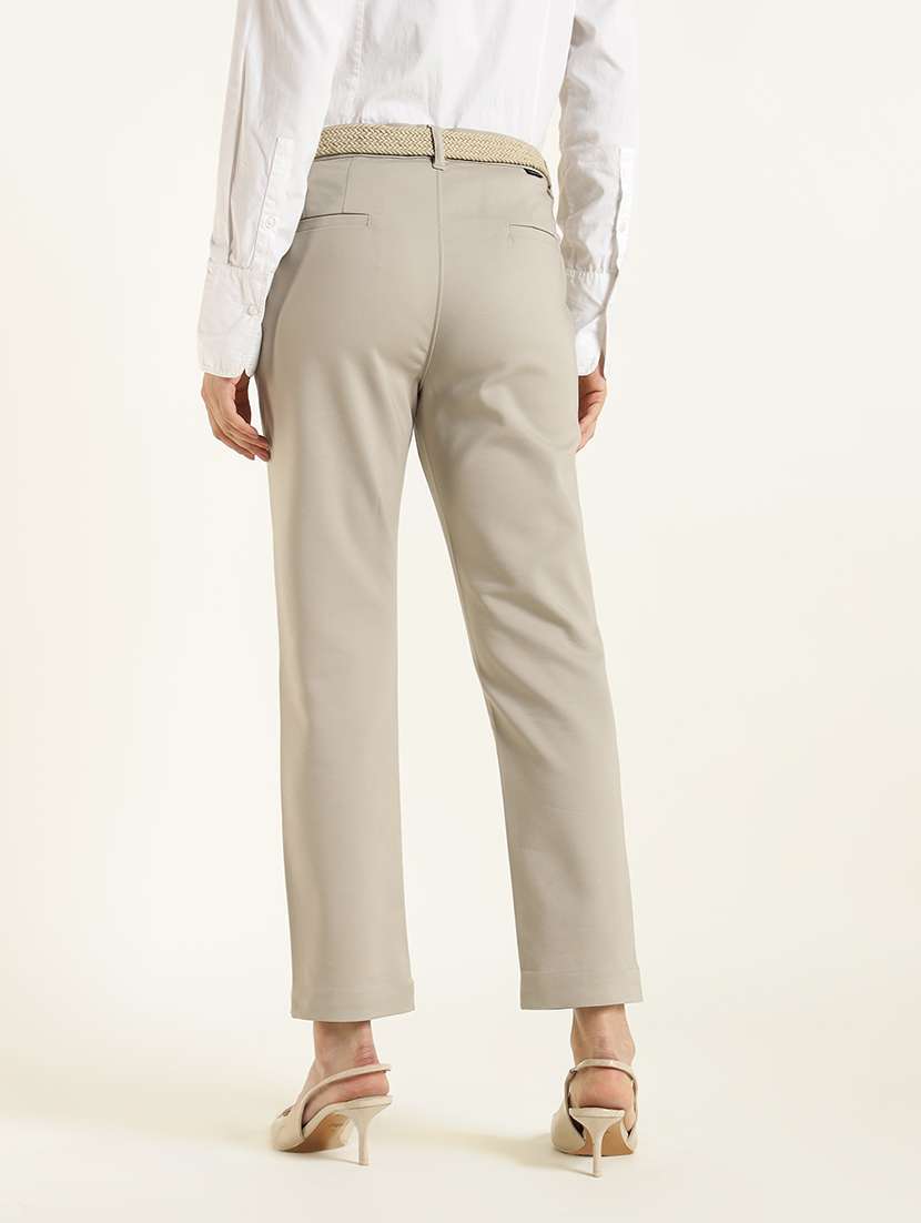 women beige solid cigarette fit formal trouser - 22471835 -  Standard Image - 3